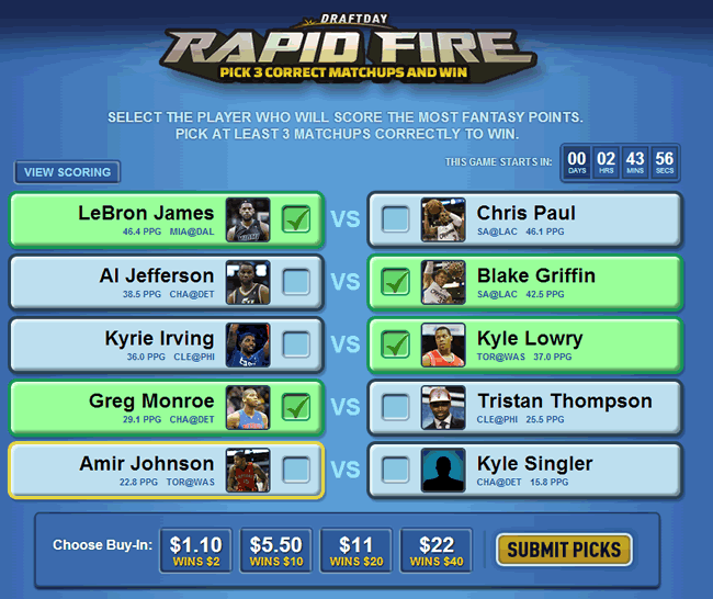 This is the Rapid Fire Game offered - Pick 3 or more right to win!
