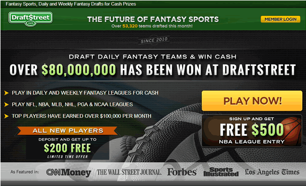 The DraftStreet Home Page For New Players