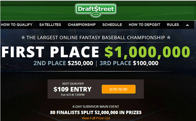 The DraftStreet Fantasy Baseball Championship - $1 Million Dollars