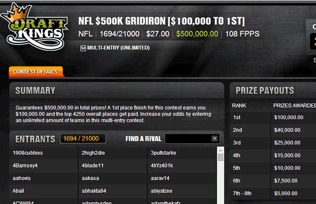 $500k Gridiron - 1st Place $100k