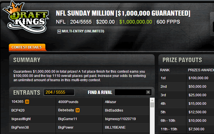 The Sunday Million - $100k 1st place prize.
