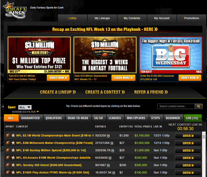 DraftKings lobby is packed full of games right now.