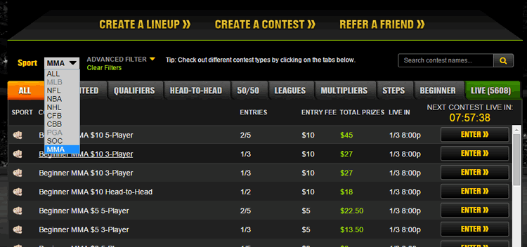 Fantasy MMA Contests Now Available