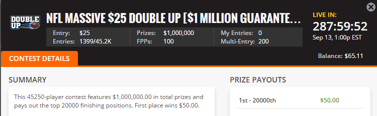 Beat half the field and double your money.