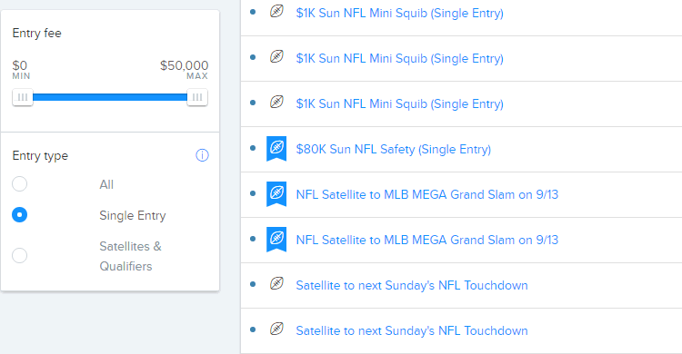 fanduel lobby single entry filter