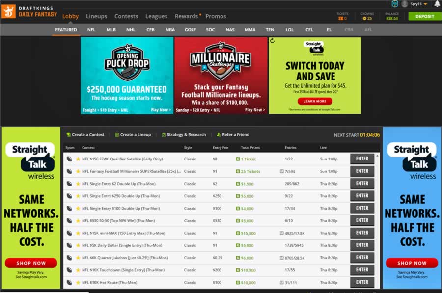 The Lobby - Find A Contest or Build a Lineup